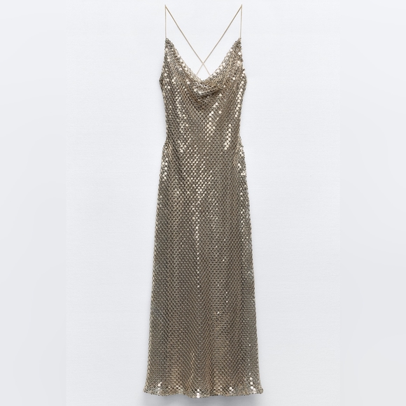 ZARA GOLD MESH SLIP DRESS XS S M NWT - Picture 9 of 16